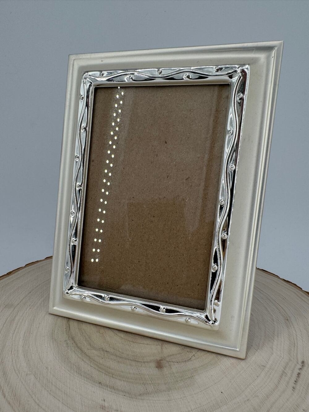 Fetco 3x5 Wedding Photo Frame Silver Ivory Bridal Pearl Tabletop Wall Frame